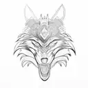 Samurai helmet wolf side tattoo design idea
