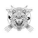 Samurai helmet wolf side tattoo design idea