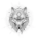 Samurai helmet wolf side tattoo design idea