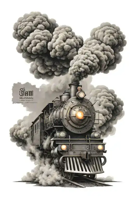 steam train to no man's land with a cloud above it with the text "03-04-2022" tattoo design idea