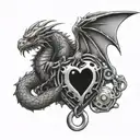 dragon wrapped bullet hole on heart shaped lock tattoo design idea