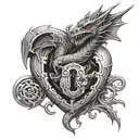 dragon wrapped bullet hole on heart shaped lock tattoo design idea