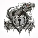 dragon wrapped bullet hole on heart shaped lock tattoo design idea