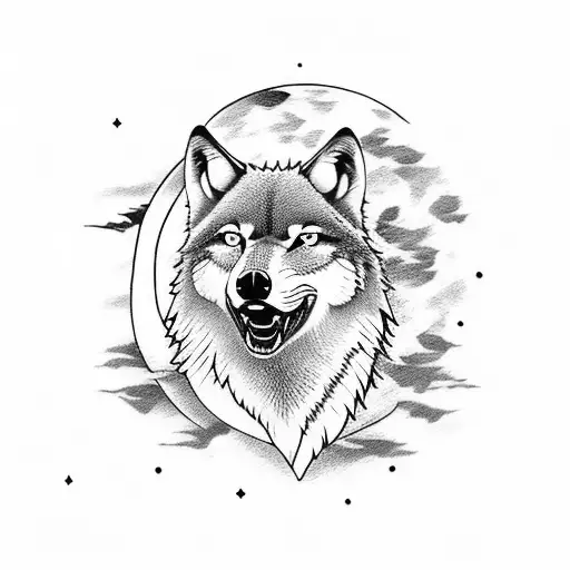 A majestic wolf howling at the moon in a dense forest tattoo design idea