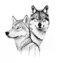 A mystical forest with hidden dog footprints and a lone wolf watching over tattoo design idea