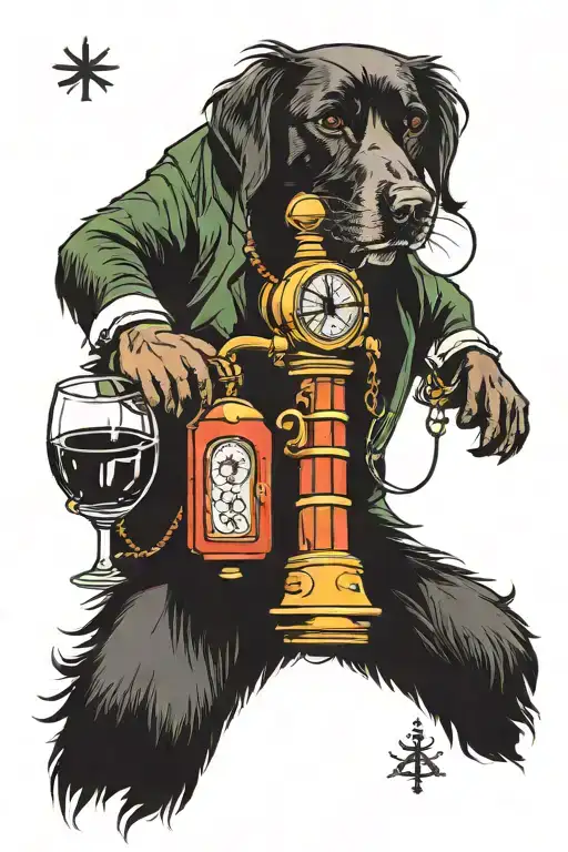 London, key, black dog, traffic light, wine tattoo design idea