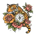ROSE CLOCK TIGER   tattoo design idea