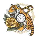 ROSE CLOCK TIGER   tattoo design idea