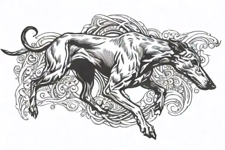 Greyhound in stride tattoo design idea