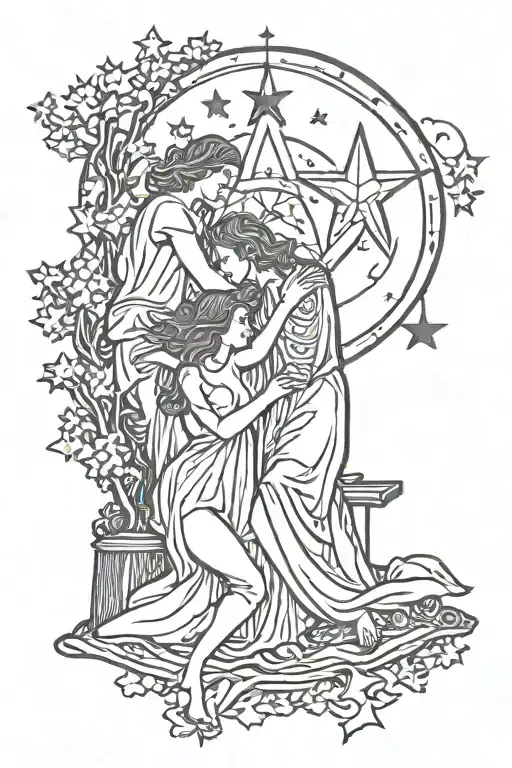 tarot card with lovers under the star tattoo design idea