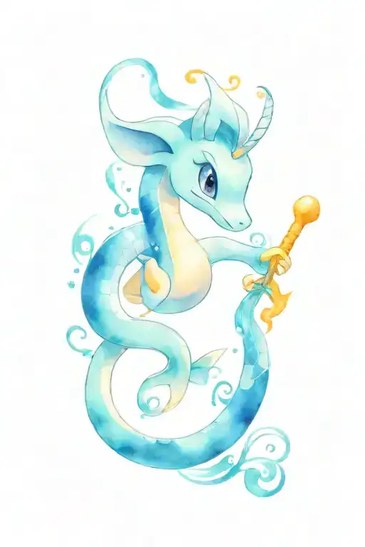 dratini wrapped around a keyblade tattoo design idea