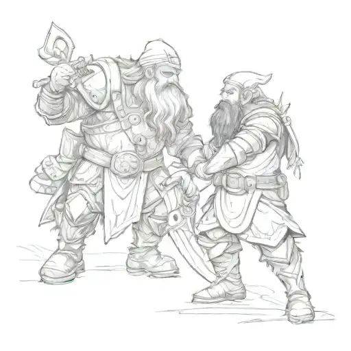 dwarf and elf preparing for battle tattoo design idea