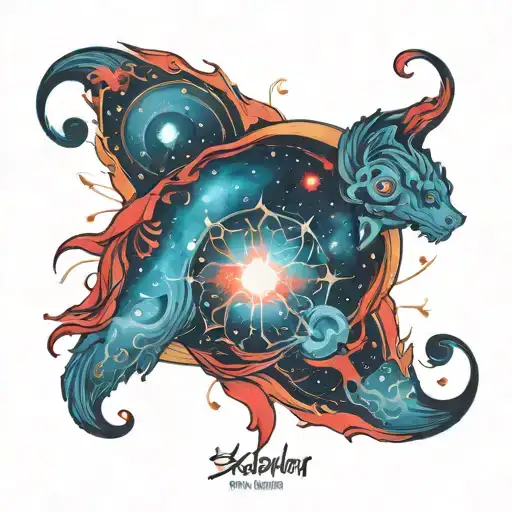 blue and red nebula tattoo design idea