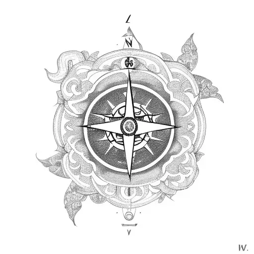  Floral patterns engulfing a semi broken compass, with a vicious cobra snake weaving through the flowers and tattoo design idea