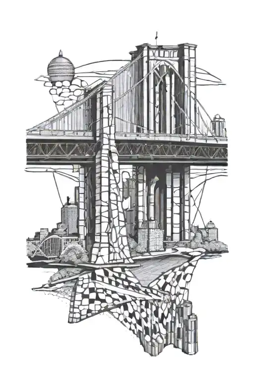 arm tattoo of Pittsburgh's 3 rivers, Roberto Clemente bridge, Duquesne Incline. Make it psychadelic and fantasy themed. tattoo design idea