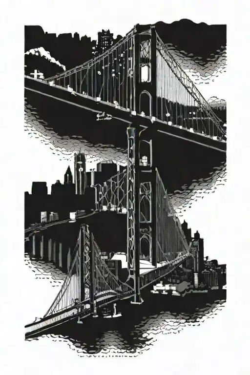 Pittsburgh's 3 rivers, Roberto Clemente bridge, Duquesne Incline. Make it psychadelic and fantasy themed. Pirates P logo tattoo design idea