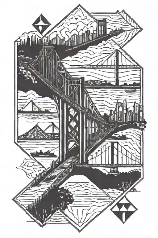 homage to Pittsburgh's 3 Rivers and bridges. incorporate the diamond shapes from the Steelers logo and trees and hills tattoo design idea