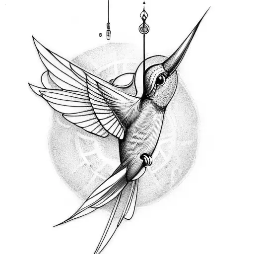 humming bird on top of rod of asclepius tattoo design idea