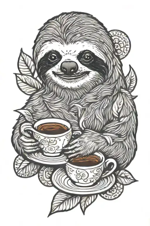 sloth drinking coffee tattoo design idea