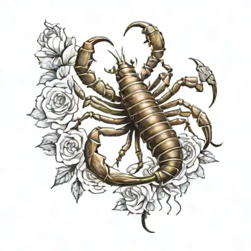 hyper realistic scorpion on top of a lot of roses tattoo design idea
