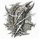 claw marks with lightning and the word fear   tattoo design idea