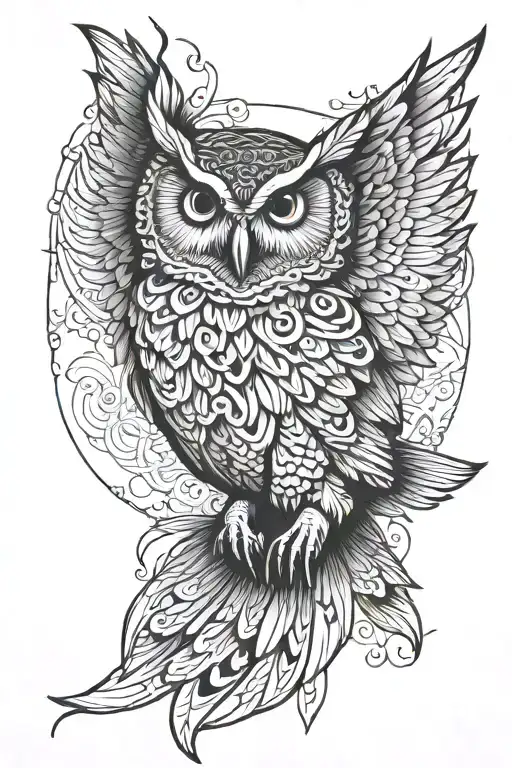 owl flying tattoo design idea