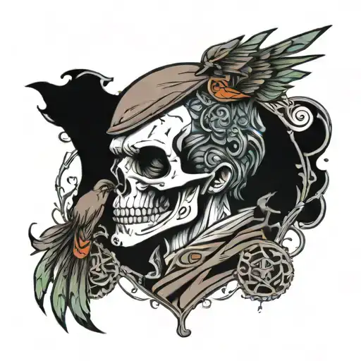 robin with a half a skull face tattoo design idea