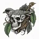 robin with a half a skull face tattoo design idea