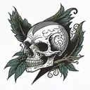 robin with a half a skull face tattoo design idea