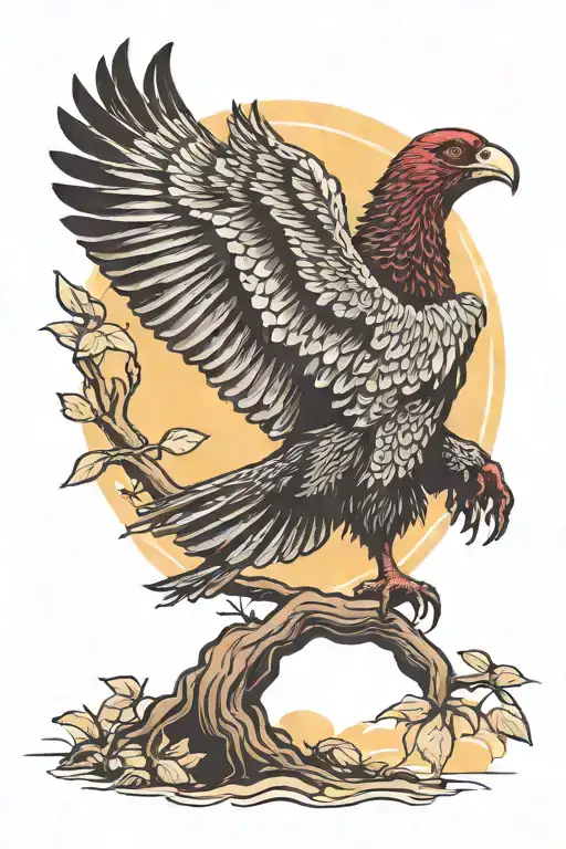 turkey vulture sun rise trees growing tattoo design idea