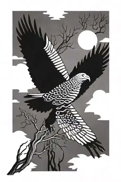 turkey vulture soaring large maple tree sunrise integrated tattoo design idea