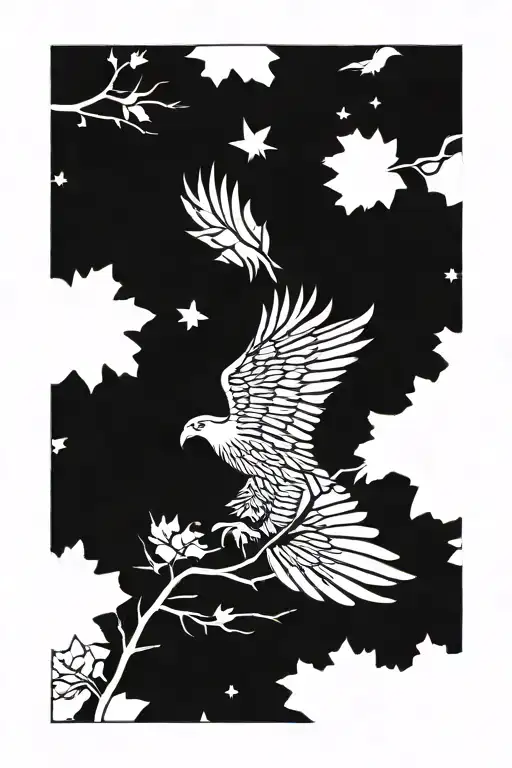 turkey vulture soaring large maple tree sunrise integrated tattoo design idea