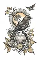 bird and tree and sun rising tattoo design idea