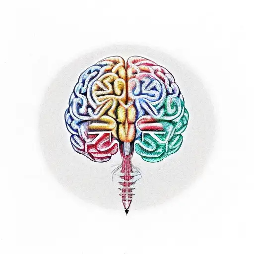 A stylized brain with vibrant colors and electrical circuitry representing ADHD in sketch style tattoo design idea