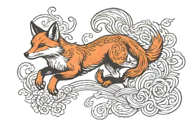 fox full body jumping stretched  tattoo design idea