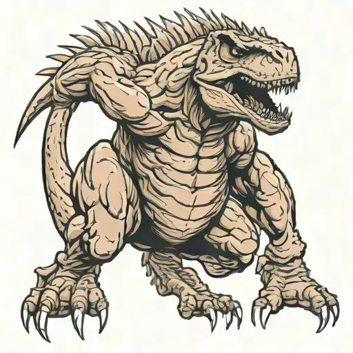 bodybuilding t rex with giant muscular arms flexing  tattoo design idea