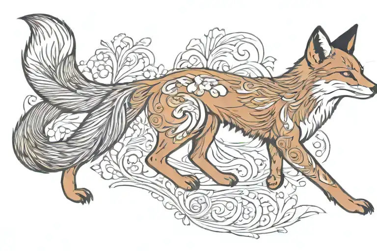 fox full body lightfooted posture suggesting movement and determination tattoo design idea