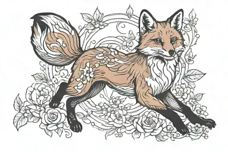 fox jumping  delicate aloof tattoo design idea