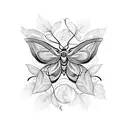A moth with intricate vine patterns wrapping around it, set against a backdrop of a full moon tattoo design idea