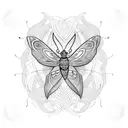 A moth with intricate vine patterns wrapping around it, set against a backdrop of a full moon tattoo design idea