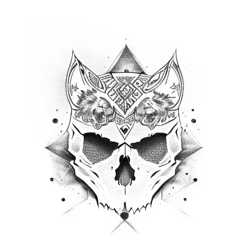 skull with wolf tattoo design idea