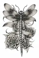 dragonfly with swords behind it tattoo design idea
