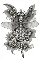 dragonfly with swords behind it tattoo design idea