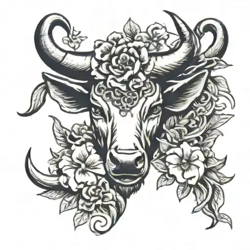 Taurus Aries floral bullhorns tattoo design idea