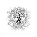 Tree of Death, thorns, roses, pattern tattoo design idea