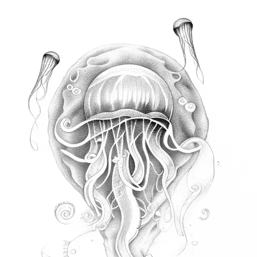 a jellyfish, mermaid and Whale  tattoo design idea