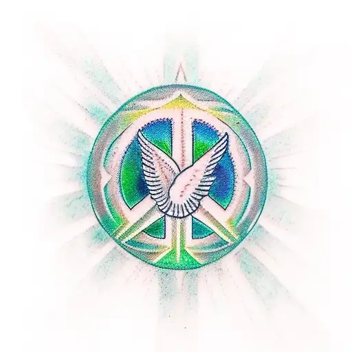peace bird, praying hands, Green stairs, way to heaven. tattoo design idea