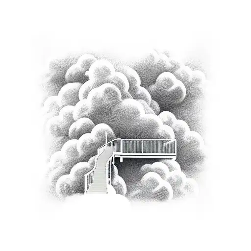 way to heaven wird clouds and stairs  tattoo design idea