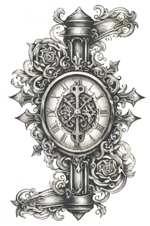 Isaiah 60:22 cross clock surrounded tattoo design idea