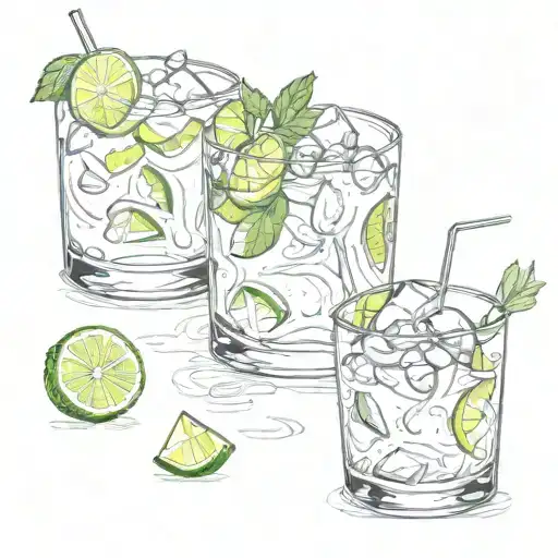 three glasses of gin and tonic drink tattoo design idea
